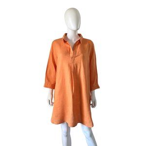 Vivid Linen Collared Pocket Tunic Dress Orange Size Large